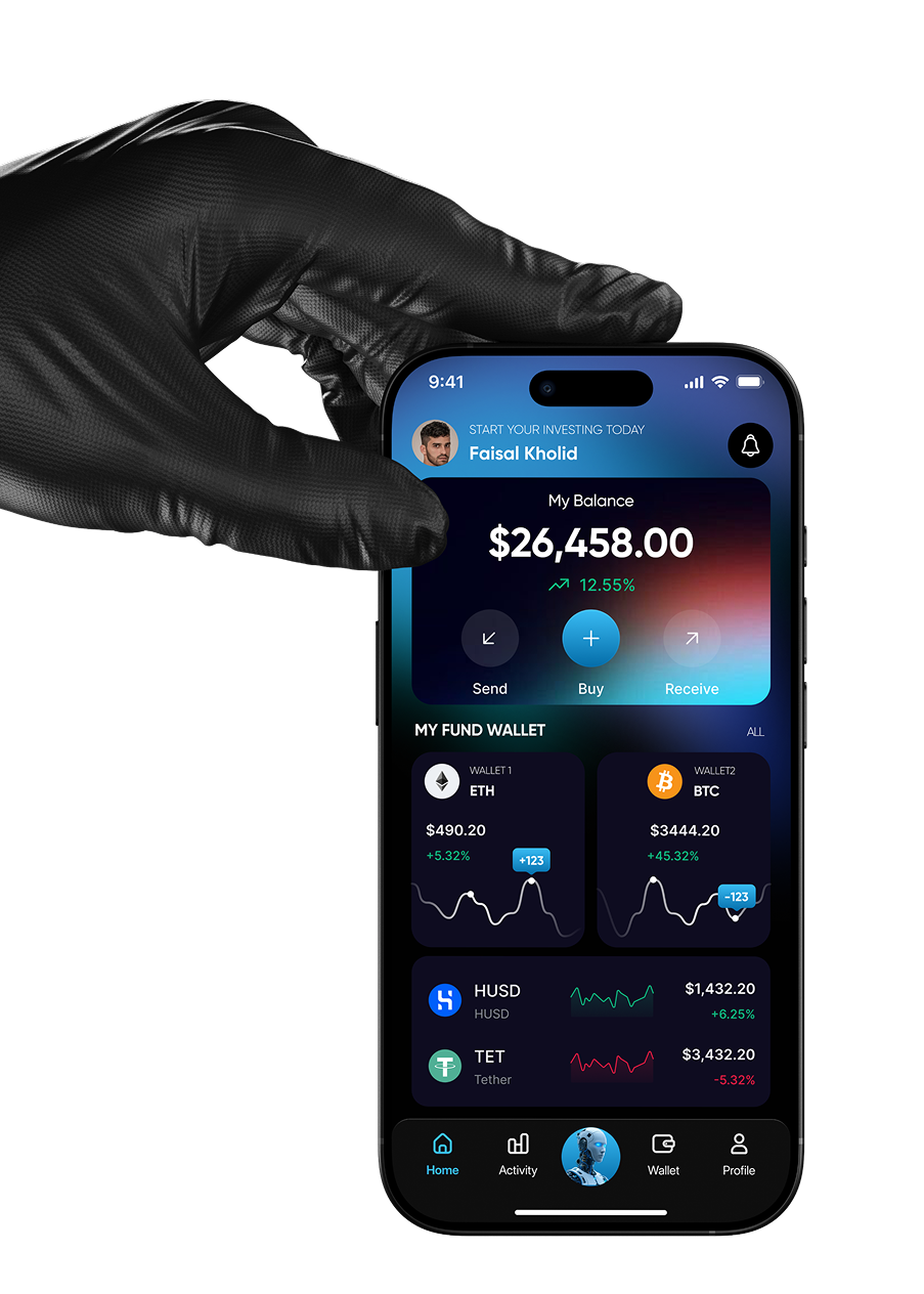 Hand holding phone showing app